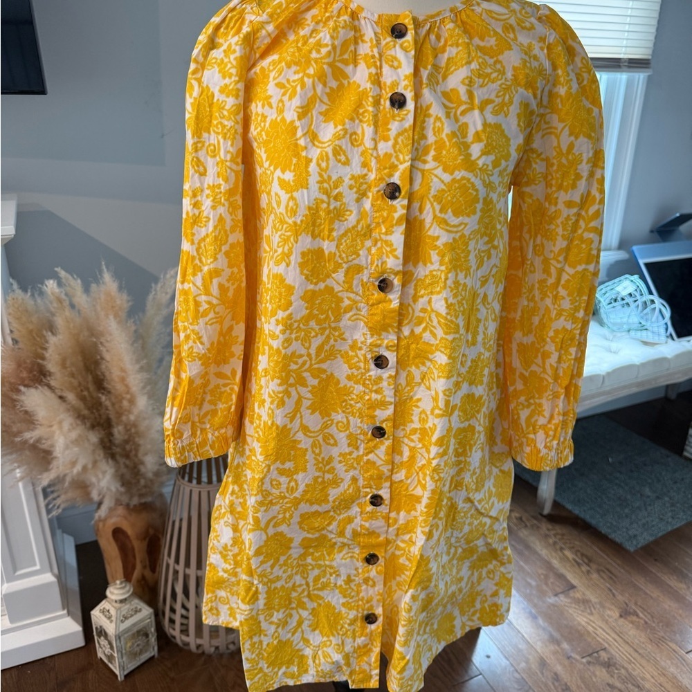 Who What Wear Yellow Floral Long Sleeve Dress